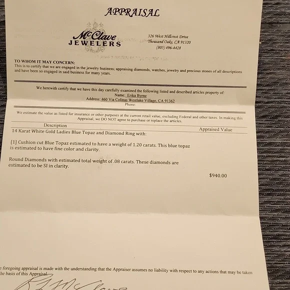 14k White Gold Ladies Blue & Diamond Ring ring - Picture 9 of 17